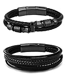 LOLIAS Wrap Leather Bracelet for Men Stainless Steel Magnetic-Clasp Braided Multi-Layer Bangle Cuff Bracelets