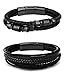 LOLIAS Wrap Leather Bracelet for Men Stainless Steel Magnetic-Clasp Braided Multi-Layer Bangle Cuff Bracelets