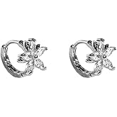 Cute CZ Flower Small Hoop Earrings - 925 Sterling Silver Pin Crystal Tiny Flowers Floral Cartilage Huggie Hoops Earring Piercing Wrap Cuffs for Women Daughter Exquisite Birthday Jewelry