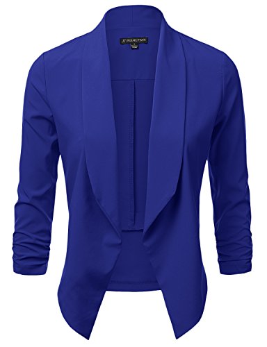 JJ Perfection Women's Lightweight Chiffon Ruched Sleeve Open-Front Blazer RoyalBlue 2XL