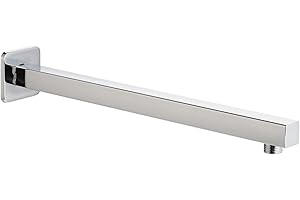 Voolan 16“ Square Shower Arm with Flange and Teflon Tape, Extension Shower Head Arm for Bathroom Fixed Shower Head, Solid Stainless Steel, Wall Mounted (Chrome)