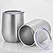 Skylety 12 oz Double-insulated Stemless Glass, Stainless Steel Tumbler Cup with Lids for Wine, Coffee, Drinks, Champagne, Cocktails, 2 Pieces (Silver)