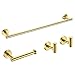 Hoooh 4-Piece Bathroom Accessories Set Stainless Steel Wall Mount Gold - Includes 24-Inch Towel Bar, Toilet Paper Holder, 2X Robe Hooks, BS100S4B-BG