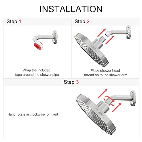 Anlisnut 6 Inch High Pressure Rain Shower Head,Integrally Formed Swivel Ball Joint,360°Adjustable Angles Luxury Fixed Showerhead (Chrome)