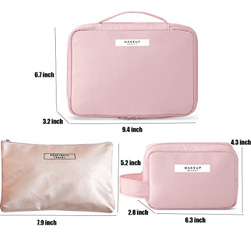 2 Pieces Makeup Bag Travel Toiletry Bag Organizer,Waterproof Multifunction Make-up Bags Portable Large Cosmetic Brush Pouch With Handle Zipper Storage Case for Women with Inner Pouch,Pink 2 2 Pieces Makeup Bag Travel Toiletry Bag Organizer,Waterproof Multifunction Make-up Bags Portable Large Cosmetic Brush Pouch With Handle Zipper Storage Case for Women with Inner Pouch,Pink