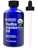 Radha Beauty Organic Jojoba Oil for Hair & Face - USDA Organic 100% Pure & Natural Cold Pressed Unrefined oil - 4 oz
