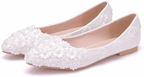 Sogala White Bridal Shoes for Wedding Lace Flowers Appliqued with Pearls Romantic 2018 New