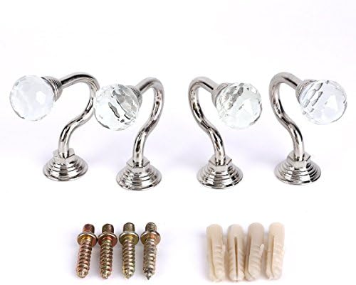 2Pairs Curtain Hooks Rose Shape Crystal Alloy Crystal Clear Glass Wall Coat Hook Tieback Decorative Hook Tassel Hanger Home Décor Clear 6.4cm