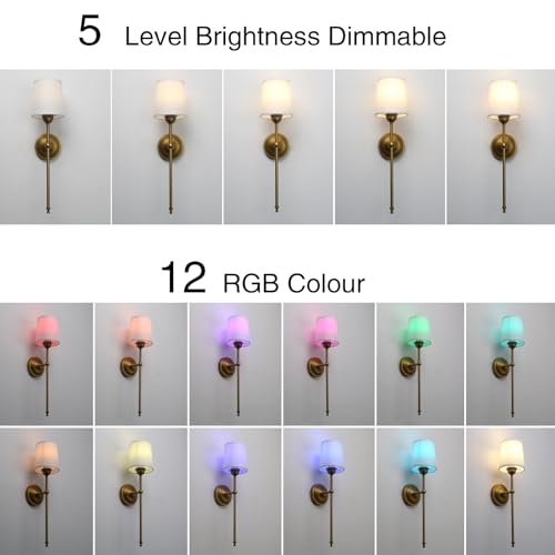 Permo Vintage Industrial Wall Lamp Set of 2 Hardwired Wall Sconce Light Decor with Remote Control and Dimmable Bulbs White Fabric Shade Lighting Fixture for Bedroom Living Room Hallway (Antique)