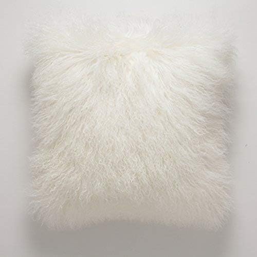 JIN SAN XIANG New White 100% Real Mongolian Lamb Wool Fur Cushion Cover Decorative Pillowcase,24×24inch