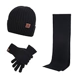 Lanzom Warm Winter Men 3 PCS Knitted Set Knit Hat
