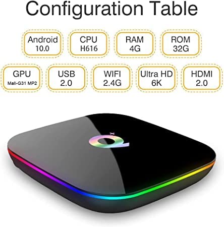 Android TV Box 10.0, 4GB RAM 32GB ROM, Q Plus Android Box H616 Quad-core WiFi 2.4GHz Support 6K H.265 HD 2.0 Ethernet