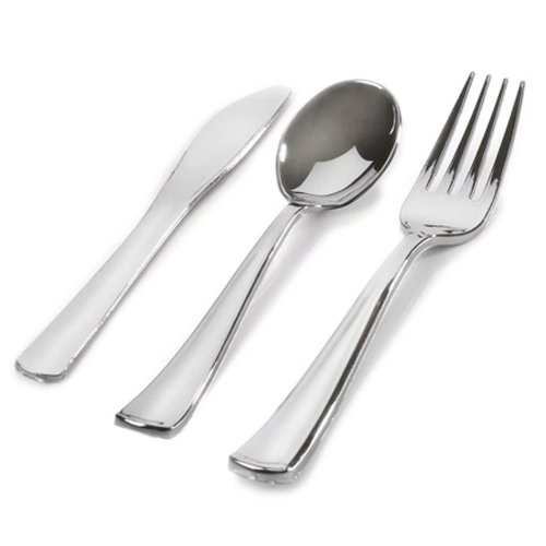 100 Sets Silver Secrets Plastic Silverware, Looks Like Silver Cutlery Combo of 300 Pieces Includes 100 Forks,... image