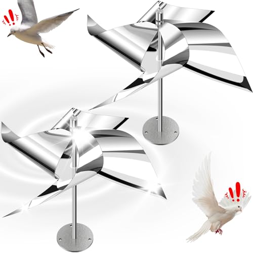 Photo 1 of 2 Pack Reflective Wind Powered Scare Devices, Weatherproof Aluminum Reflective Spinning Deterrent for Outdoor Use Gardens Railings Roofs, Deter Pigeons Sparrows & Woodpeckers