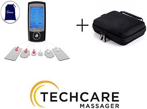 TechCare Pro 24 Different Modes Rechargeable Portable Tens Unit Muscle Stimulator Machine with Hard Travel Case for Pain Relief and Management [Lifetime Warranty]
