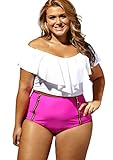 Ms.Gaga Women's Fashion Ruffled Crop Rosy Bottom Tankini Plus Size Swimsuits
