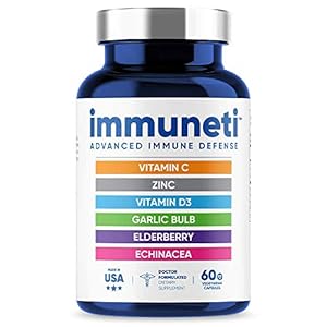 Immuneti – Advanced Immune Defense, 6-in-1 Powerful Blend of Vitamin C, Vitamin D3, Zinc, Elderberries, Garlic Bulb, Echinacea – Supports Overall Health, Provides Vital Nutrients & Antioxidants