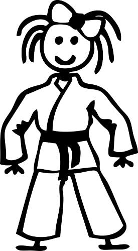 STICK FAMILY GIRL IN KARATE UNIFORM 4" TALL SILVER DECAL - manufactured &amp; sold by EYECANDY DECALS only