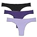 Ekouaer Bikini Panties Women's Pack of 3 Laser Cut Thongs, Black/Purple/Light Purple, Medium / 6