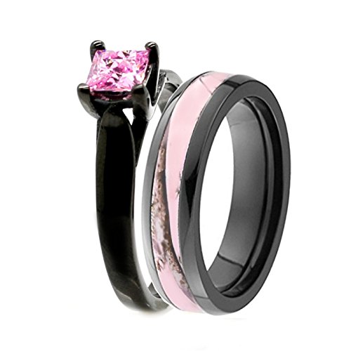 Promise Rings Purple Black Camo Wedding Ring Sets KingswayJewelry