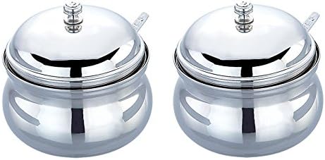 Expresso Stainless Steel Pot/Oil Container - 150 ml, 2 Pieces, Silver