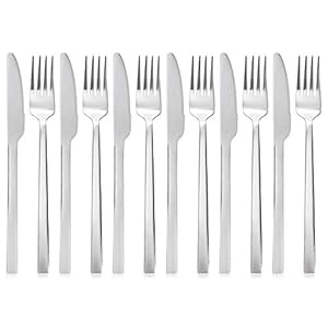 QUCHER Juego de cubiertos de acero inoxidable de 12 piezas, pulido, apto para lavavajillas, resistente a la corrosión, ideal para cenas diarias, fiestas, cenas, restaurantes, bodas, camping, fiestas