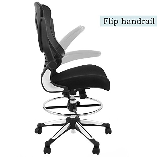 Homevol Ergonomic Swivel Drafting Chair, Height Adjustable Breathable Mesh Back with Steel Footring, Flip-up Padded Armrest Wheel Fabric Lumbar Support Seat - Thumbnail 2