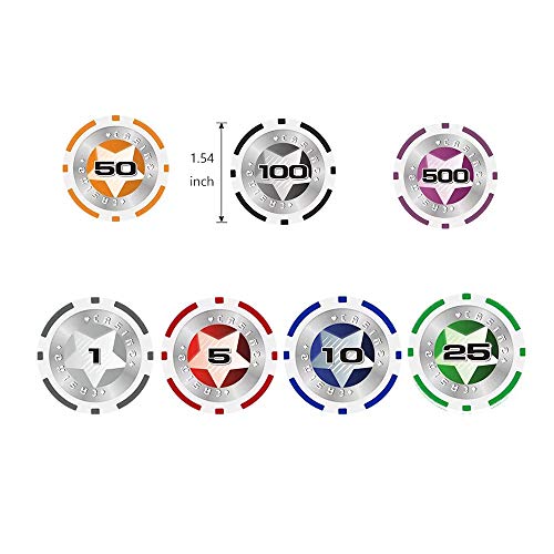 KAILE Poker Chips Set Heavy Duty 13 Gram Chips Texas Holdem Cards Game Blackjack Gambling Chips with Aluminum Case (500)