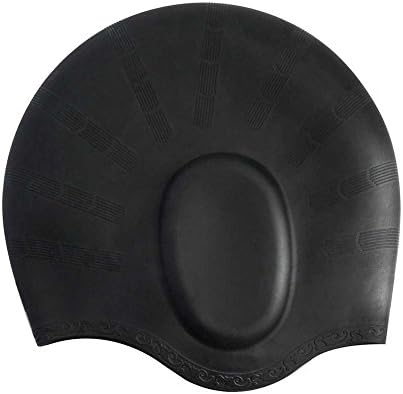 Waterproof Silicone Swim Cap Great Elasticity with Ear Protection Design for Adult Men and Women with Long Hair Ear Pockets Keep Hair Clean and Ear Dry (Black)