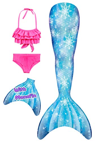 YORKING Mermaid Tail for Swimming with Monofin - Cosplay Costume Bikini Swimsuit for Girls - Frozen-4pcs-110