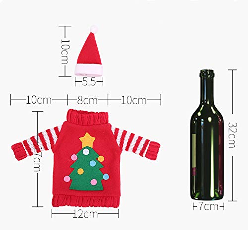 Christmas Wine Bottle Cover Handmade Snowman Santa Wine Bottle Sweater for Christmas Party Decorations (Red) - Thumbnail 2