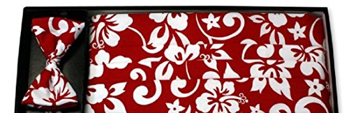 Red Pareaus Floral Pleated Cummerbund & Bow Tie Set