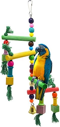 ShanTu Wooden Ladder for Birds Toy Parrot Revolving Ladder Parrot Climbing Swing Stand for Parrots Biting and Climbing