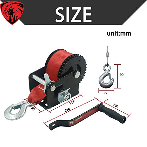 TYT New 600lbs Capacity Heavy Duty Hand Winch, Strong Nylon Strap Manual Portable Crank Winch for ATV Boat Trailer Truck Auto Winch - Image 3