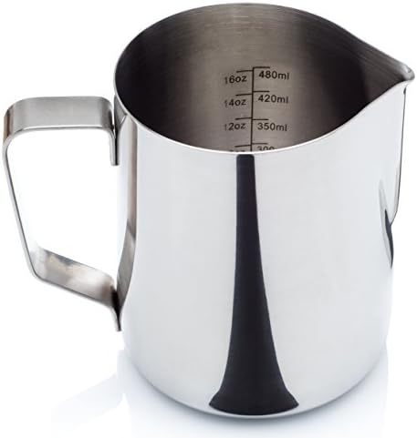 Stainless Steel Milk Frothing Pitcher (20 oz.) with Measurement Markings and Bonus Storage Bag - for Espresso Maker, Hot Milk Frother and Cappuccino Maker