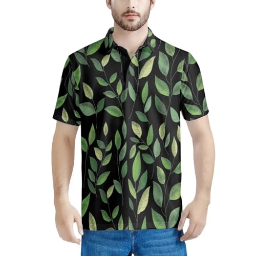 HUGS IDEA Green Leaves Print Button Down T-Shirt
