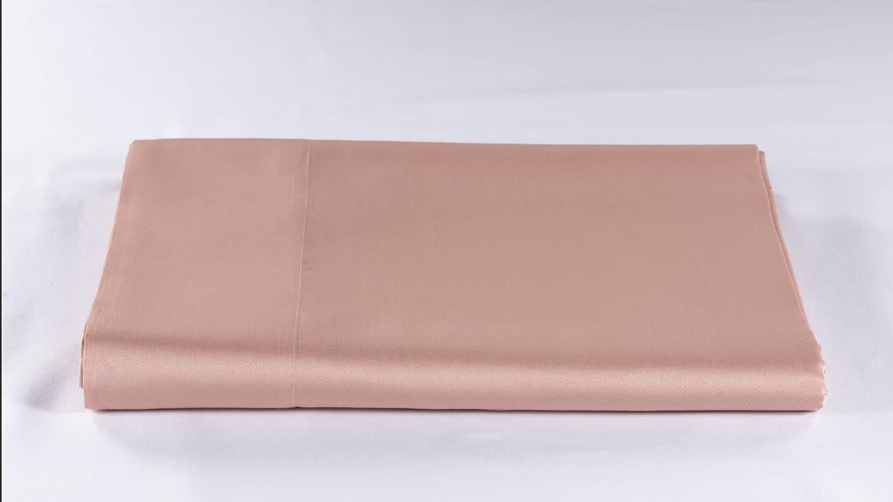LENZUOLISSIMI - Single Satin Cotton Bed Sheet 300 Thread Count 180 x 290 cm Made in Italy - Peach