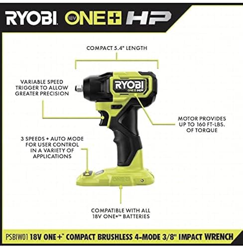 RYOBI 18V ONE+ HP Brushless Cordless Compact 3/8 -inch Impact