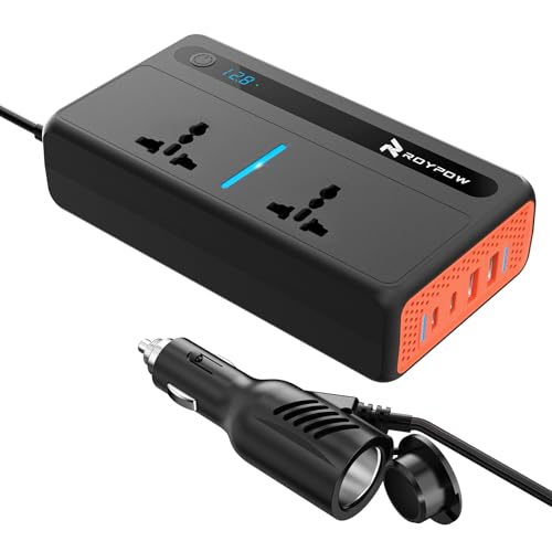 RoyPow 300W Car Power Inverter, DC 12V to 220V AC Power Inverter with Cigarette Lighter Port, Car Plug Adapter Outlet with 3.4A USB-A, QC3.0 24W, PD 30W, PD 36W, Dual AC Outlets (300W)