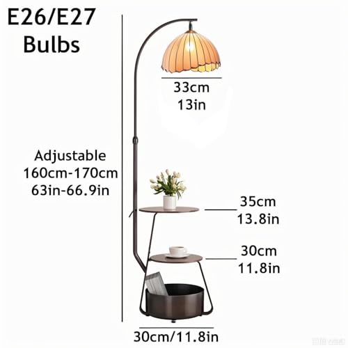 Floor Lamp with Table Attached, 3 Tier Sofa Side Stand Lamp with Bottom Storage Basket, 3 Color Temperature Reading Light, Modern Simple Storage Bedside Cabinet for Living Room, Home