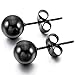 MOWOM Black 3~8mm 12PCS Stainless Steel Stud Earring Bead Ball Round Set ( 6 Pairs )