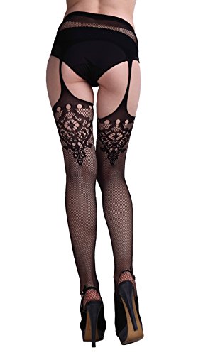 Deargirl Women's Sheer Garter Belt Pantyhose (One Size, Black)