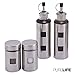 Salt and Pepper Shakers & Vinegar and Olive Oil Dispensers for the Kitchen - Airtight Glass Condiment Jars & Refillable Bottles for Cooking - 4 Pc Set Covered in Elegant Protective Stainless Steel