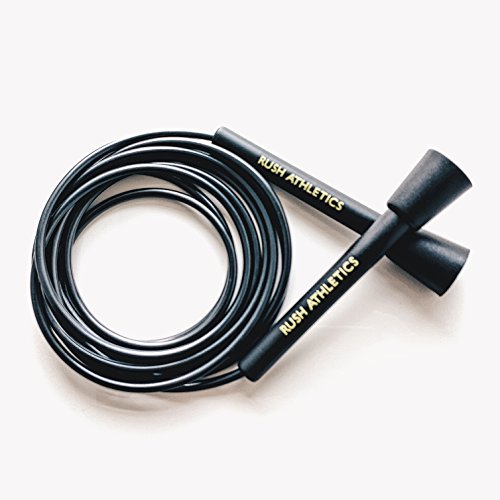 RUSH ATHLETICS SPEED ROPE Black - Best for Boxing MMA Cardio Fitness Training - Speed - Adjustable 10ft JUMP ROPE Sold by RUSH ATHLETICS