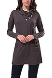 Zattcas Womens Tunic Tops, Button Cowl Neck Long Sleeve Tunic with Pockets