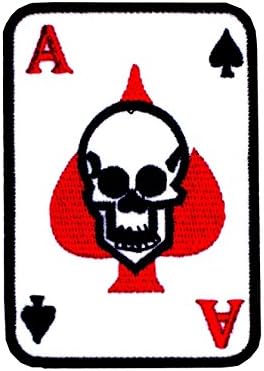 Patch Iron on Sew on Rockabilly Ace Skull 3.54 Inch / 2.36 Inch Embroidery