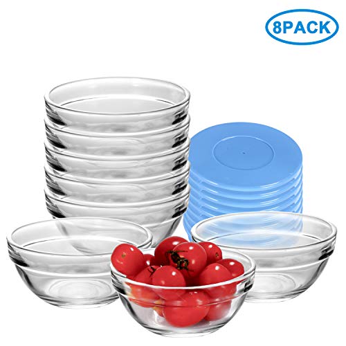 RUCKAE Glass Bowls With Lids For Kitchen Prep, Dessert, Dips, and Candy Dishes or Nut Bowls, 3.9