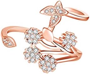 Women Rhinestones Open Ring Adjustable Butterfly Flower Design Finger Ring Elegant Jewelry Gift for Girls by TheBigThumb