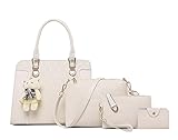 Women Bags Faux Leather Tote Bag Handbags for Women 4 Piece Set Bags (Beige-2)