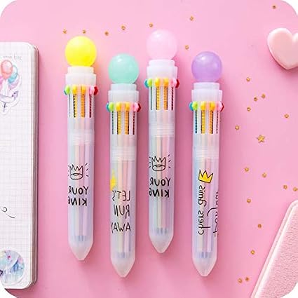 Amazon ボールペン かわいいマルチカラーボールペン 多機能 10イン1 キャンディーカラープレスボールペン クリエイティブな学校用品ペン 韓国文房具 ペン 文房具 オフィス用品